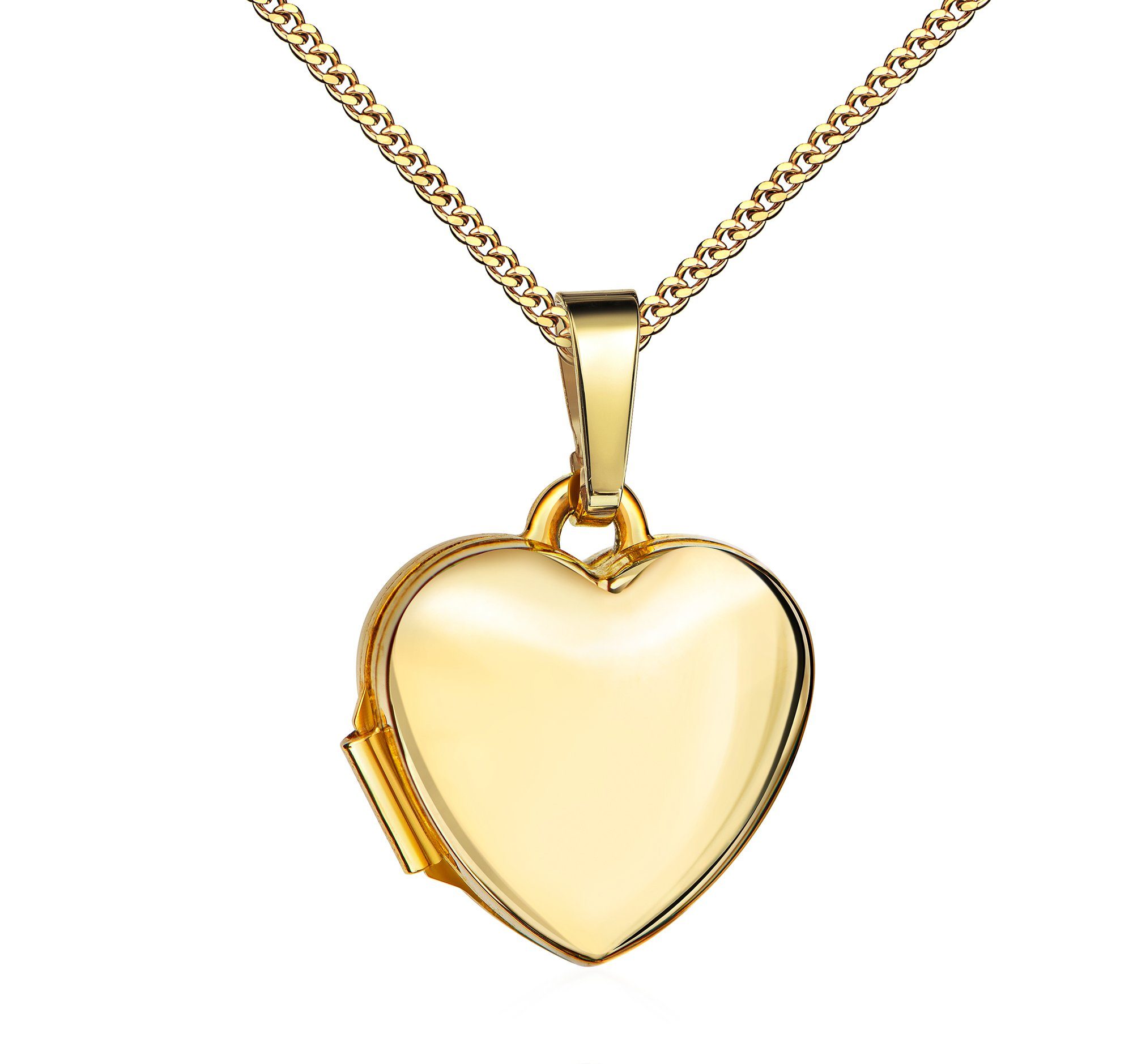 JEVELION Medallionanhänger Herz goldenes Medaillon aus Gold 585 zum Öffnen für 2 Bilder (Foto Amulett 585er Gold, für Damen und Mädchen), Mit Halsette vergoldet - Länge wählbar 36 - 70 cm oder ohne Kette.