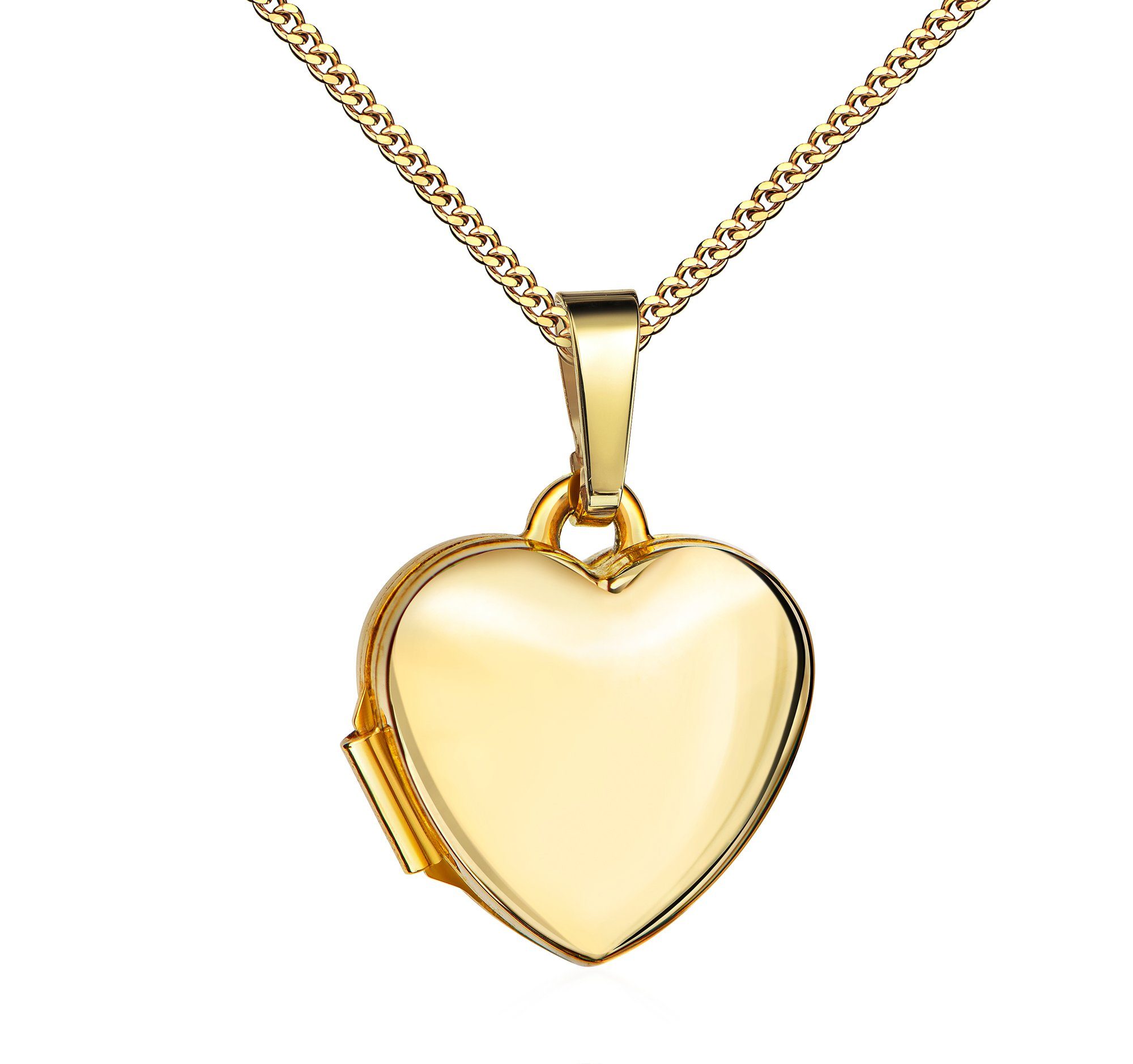 JEVELION Kettenanhänger Medaillon Herz goldenes aus Gold 333 zum Öffnen für 2 Bilder (Foto Amulett 333er Gold, für Damen und Mädchen), Mit Kette vergoldet-Länge wählbar 36-70 cm oder ohne Kette