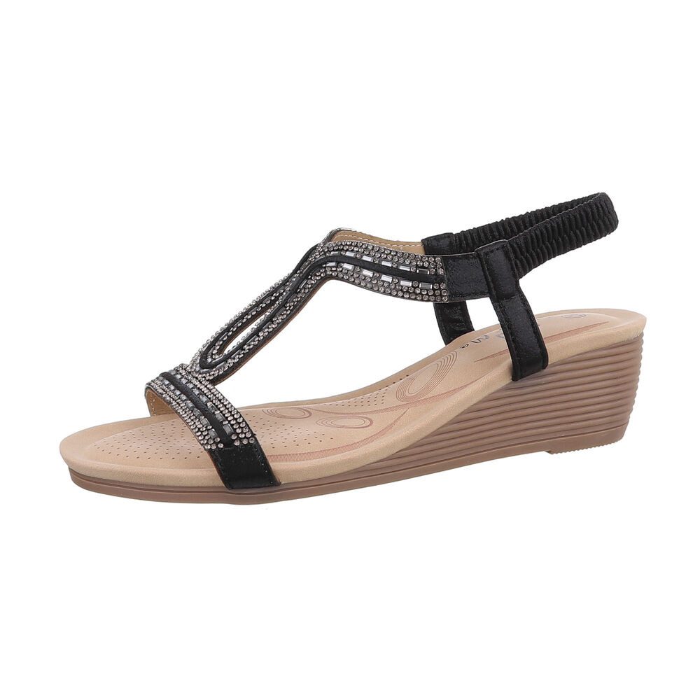 Ital-Design Damen Freizeit Keilsandalette (86016669) Keilabsatz/Wedge Keilsandaletten in Schwarz