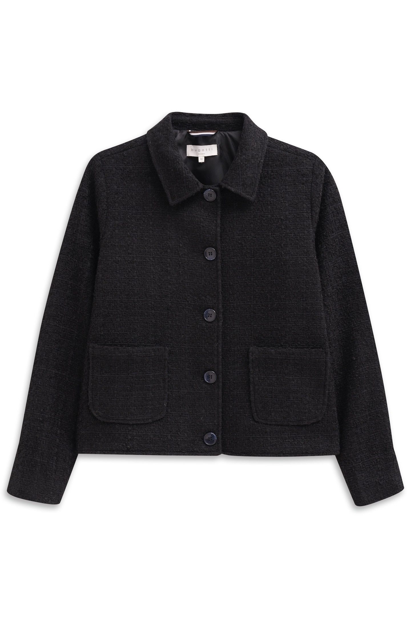 bugatti Hemdjacke Bouclé mit Knopfleiste und aufgesetzten Taschen