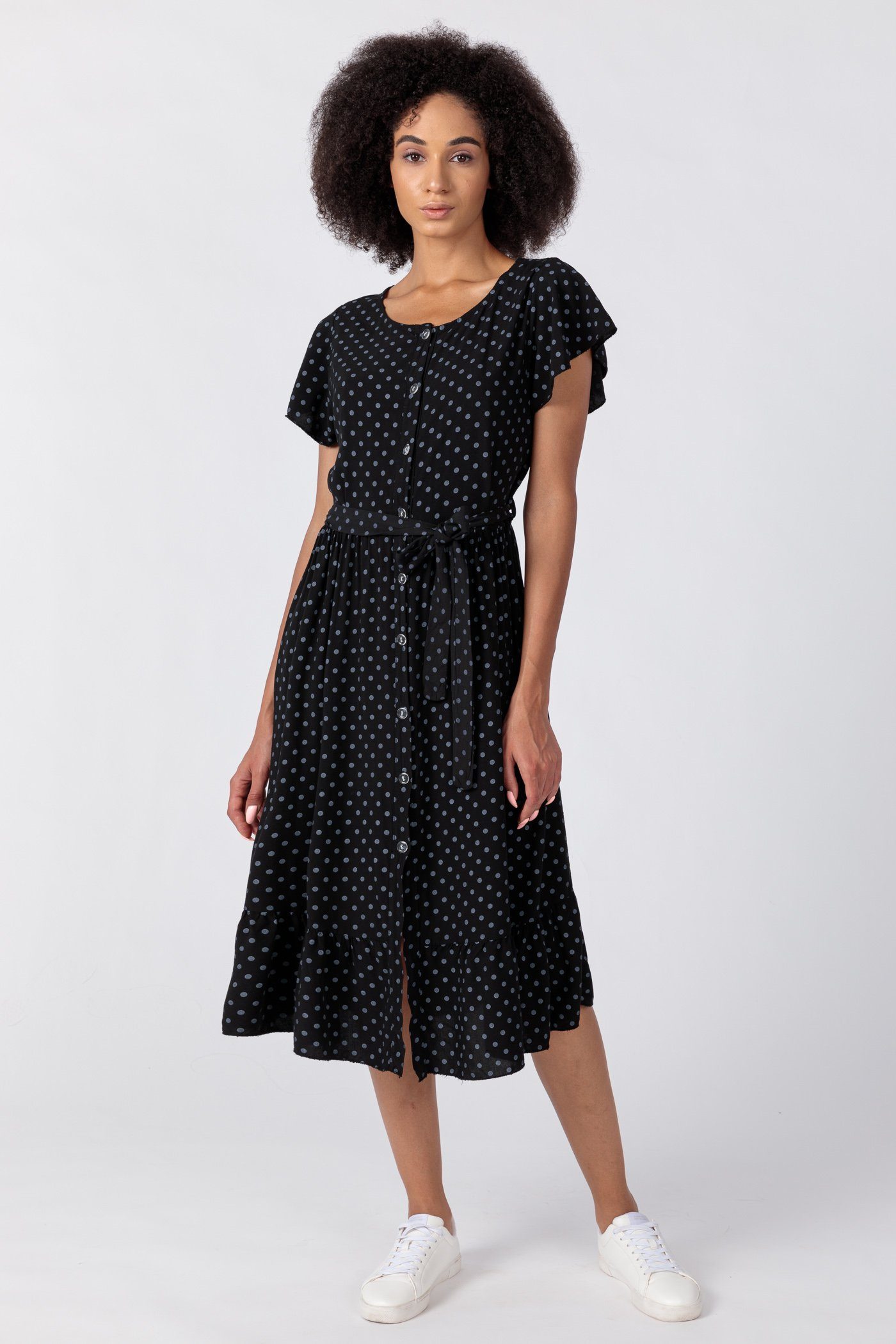 PEKIVESSA Sommerkleid »Boho-Kleid Damen lang gepunktet aus Viskose«  durchgeknöpft mit Bindegürtel online kaufen | OTTO