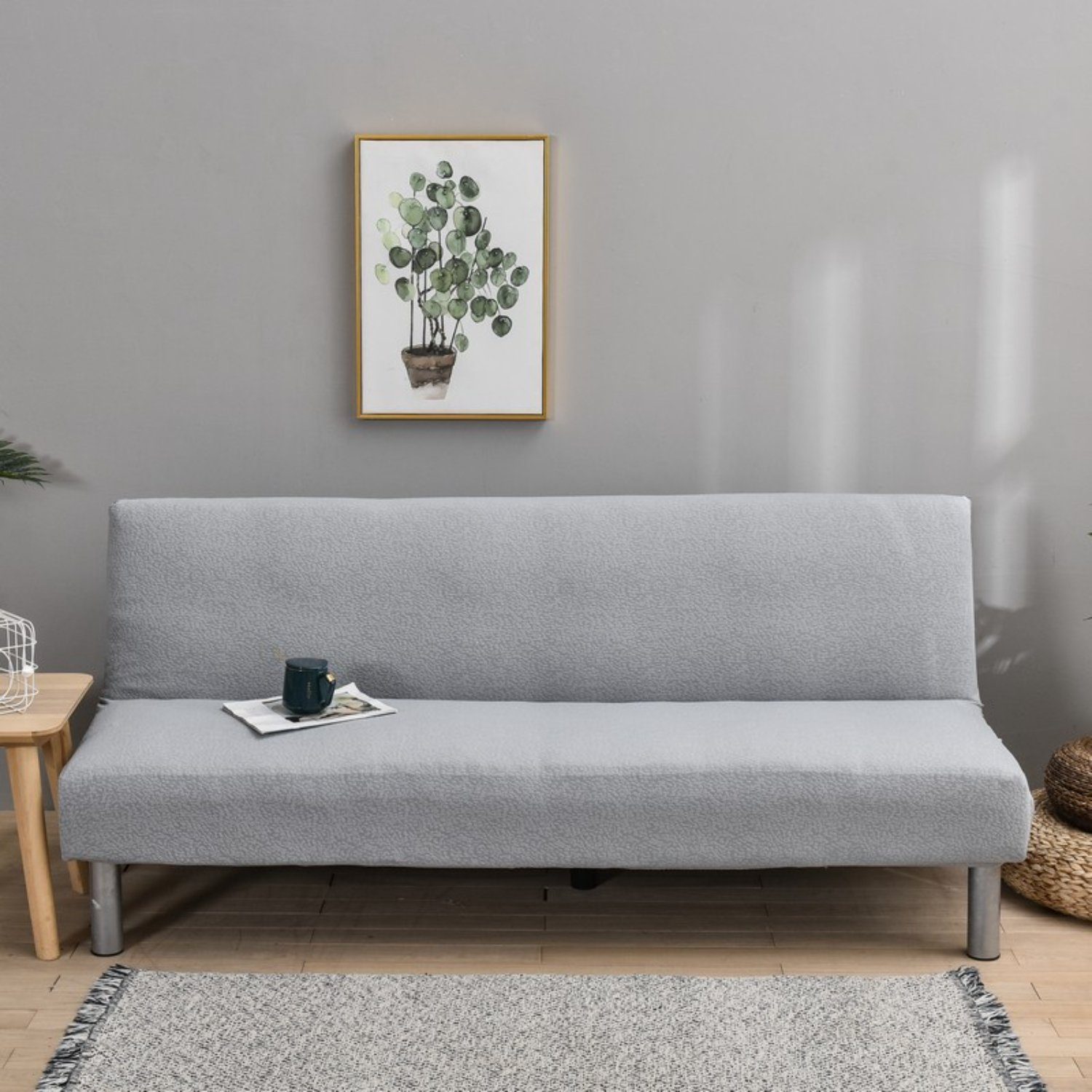 Sofahusse, HOMEIDEAS, Armloser Stretch-Jacquard Blasenmuster Sofa-Schonbezug Hellgaru