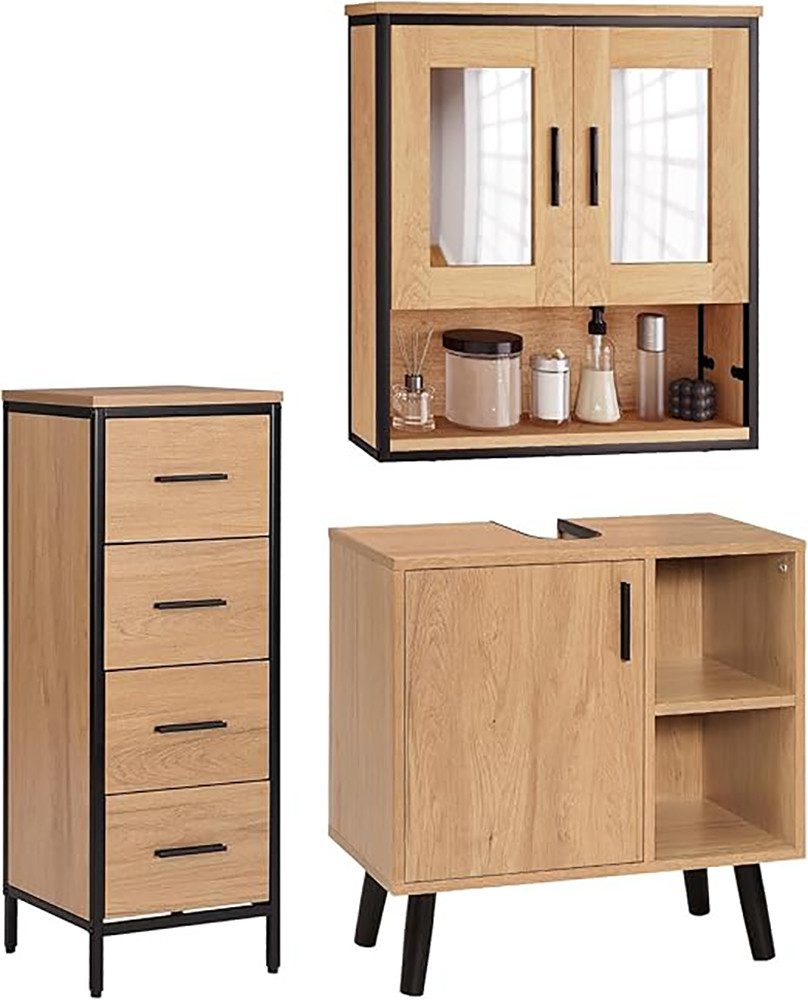 EUGAD Badmöbel-Set, (3-St), Badschrank mit 2 Spiegeln, Beistellschrank mit günstig online kaufen