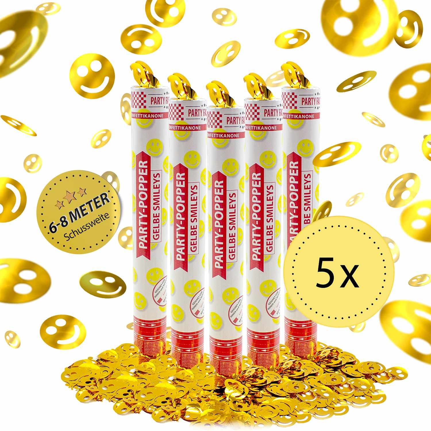 Party Factory Konfetti Party Popper 40cm Gelbe Smileys Konfetti 5er Set