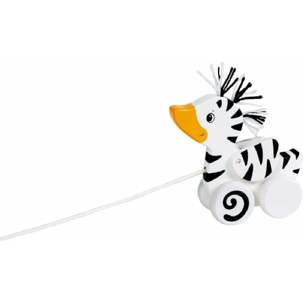 goki Babypuppe Ziehende Zebra-Ente aus Holz