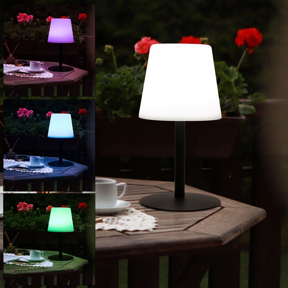 etc-shop LED Außen-Tischleuchte, LED-Leuchtmittel fest verbaut, Warmweiß,  LED Tischlampe Outdoor aufladbar Garten Akku Außen