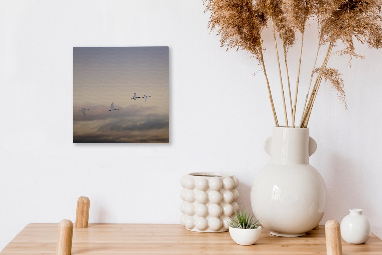 Leinwand - Schwan (1 für Schlafzimmer Wolken, Leinwandbild OneMillionCanvasses® Bilder Fliegen St), - Wohnzimmer