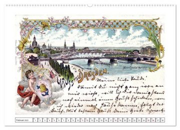 CALVENDO Wandkalender Gruss aus Dresden - Historische Stadtansichten (Premium, hochwertiger DIN A2 Wandkalender 2023, Kunstdruck in Hochglanz)