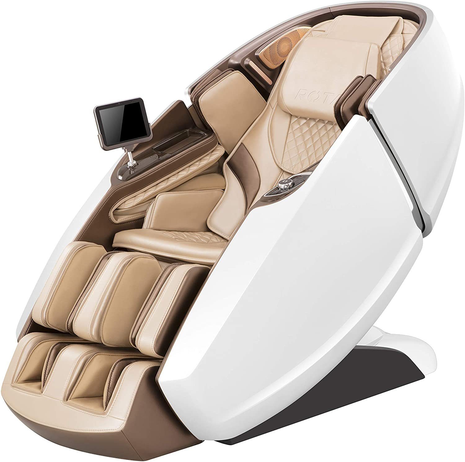 NAIPO Massagesessel, High-End Tablet, Raumkapsel-Design mit Massagestuhl WEISS-BEIGE 3D