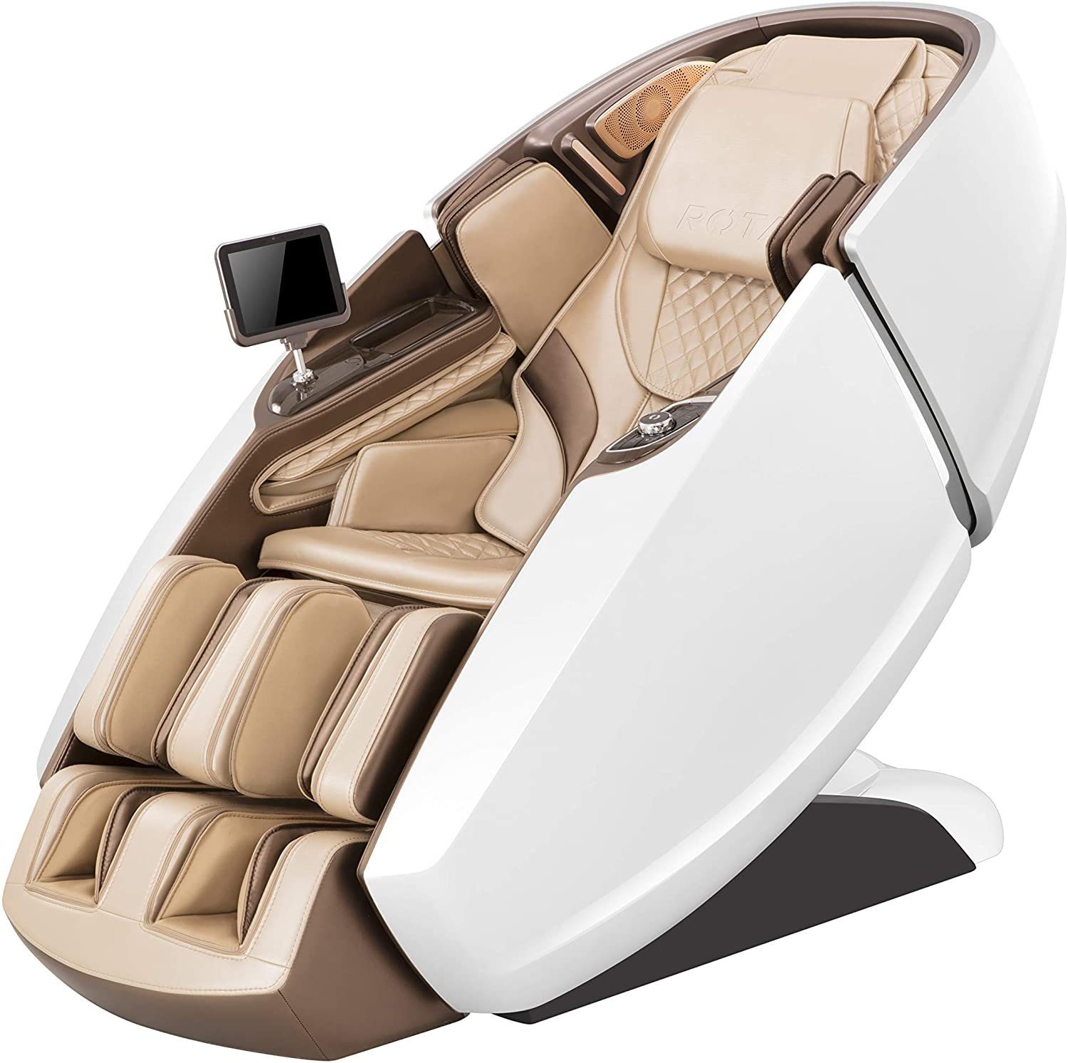 NAIPO Massagesessel, 3D High-End Massagestuhl mit Tablet, Raumkapsel-Design WEISS-BEIGE