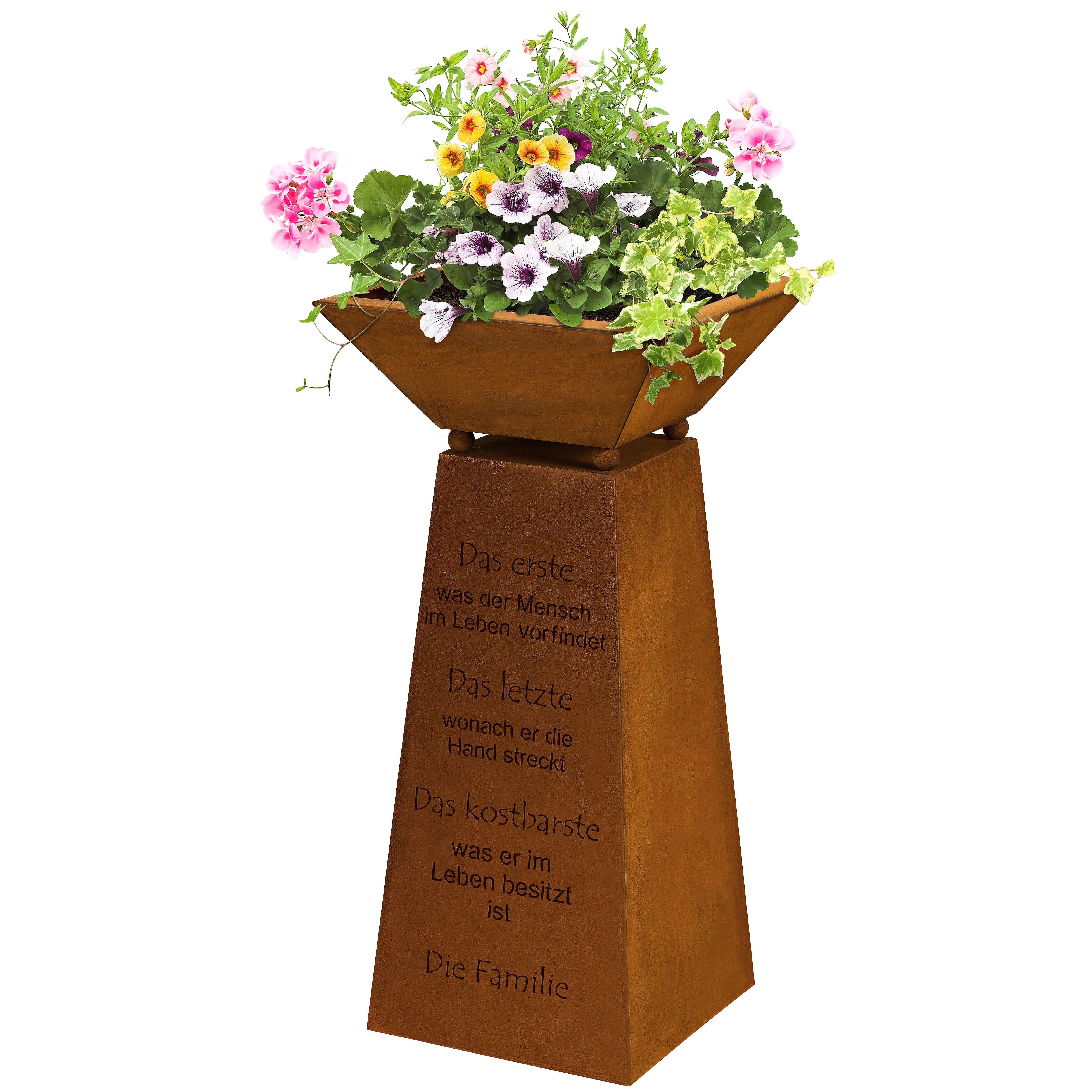 Rostikal Dekosäule Pflanzschale mit Säule Spruch günstig online kaufen