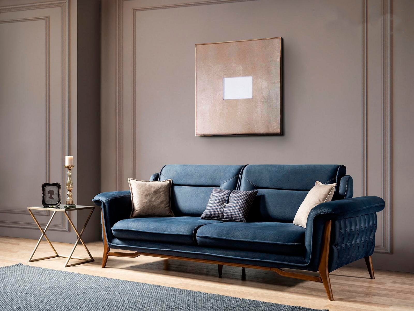 Sofa Stil, Textil JVmoebel Luxus Made Blaues Teile, Wohnzimmercouch Sitzer Europe Edler Sofa in 1 Dreisitzer