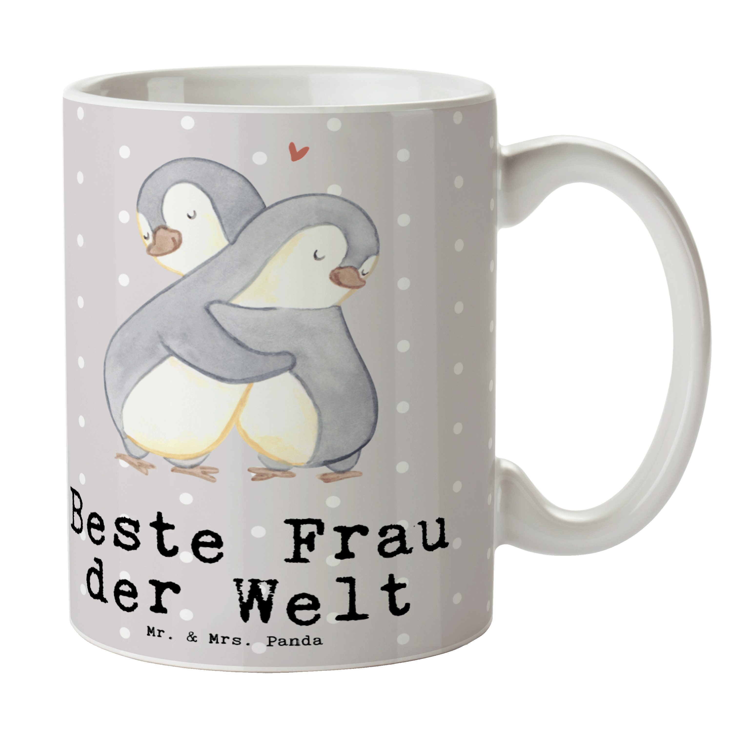 Mr. & Mrs. Panda Tasse Pinguin Beste Frau der Welt - Grau Pastell - Geschenk, Danke, Porzell, Keramik