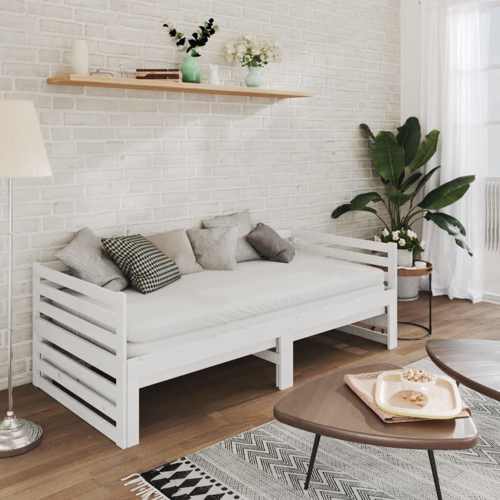 vidaXL Bett Ausziehbares Tagesbett 2x(90x200) cm Weiß Massivholz Kiefer