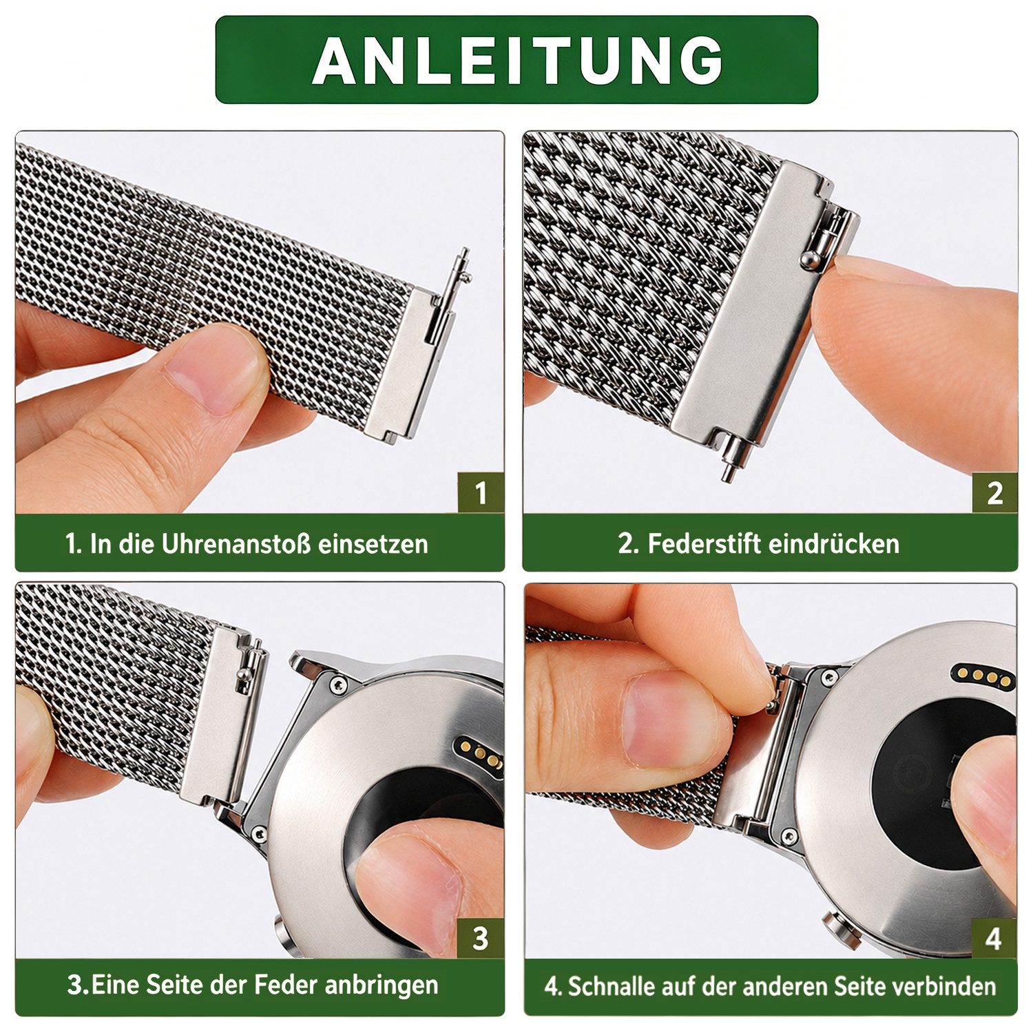 BOOD Uhrenarmband 20/22mm Uhrenarmband,Mesh-Edelstahl,Interlock-Sicherheitsverschluss – Bild 4 von 5