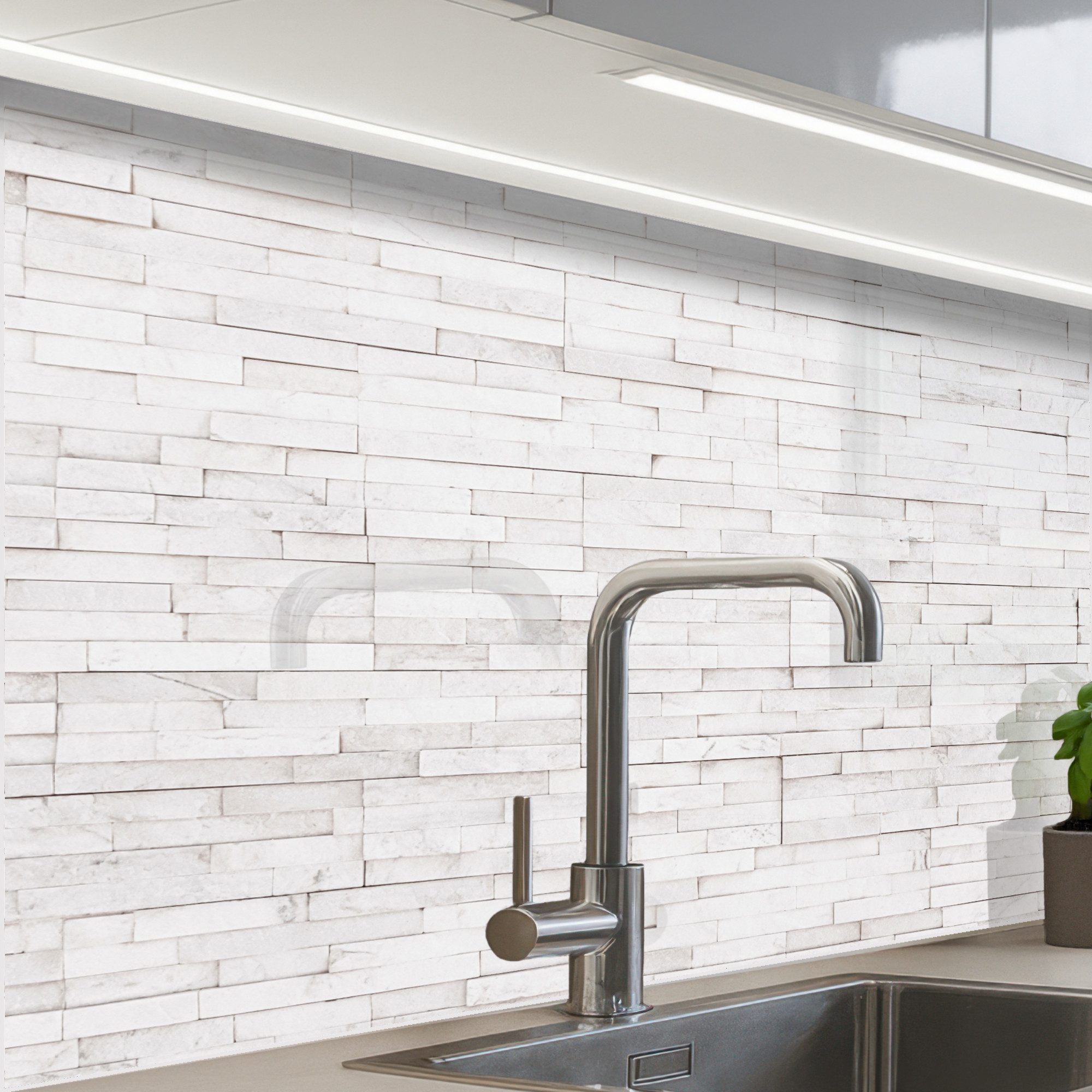 KitchenYeah Küchenrückwand selbstklebend Stein - Ziegel - Weiß - Textur, (1-tlg), Spritzschutz, Küche, Rückwand, Küchenwand, Küchenfront, 80x60 cm