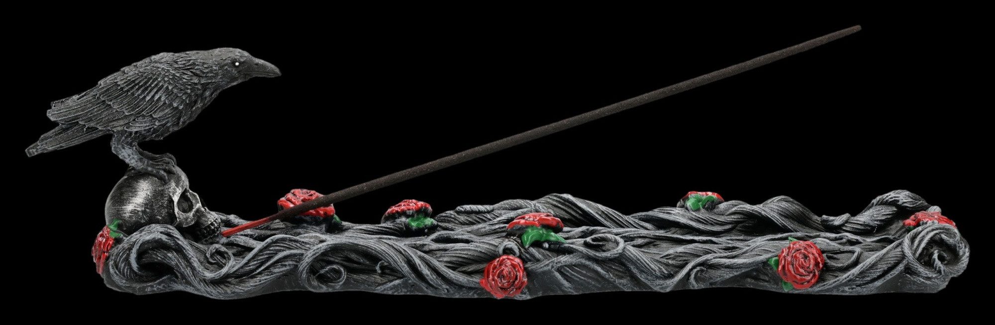 Figuren Shop GmbH Räucherstäbchen-Halter Räucherstäbchenhalter Gothic - Rabe Schädel Rosen Dekoration 28 cm