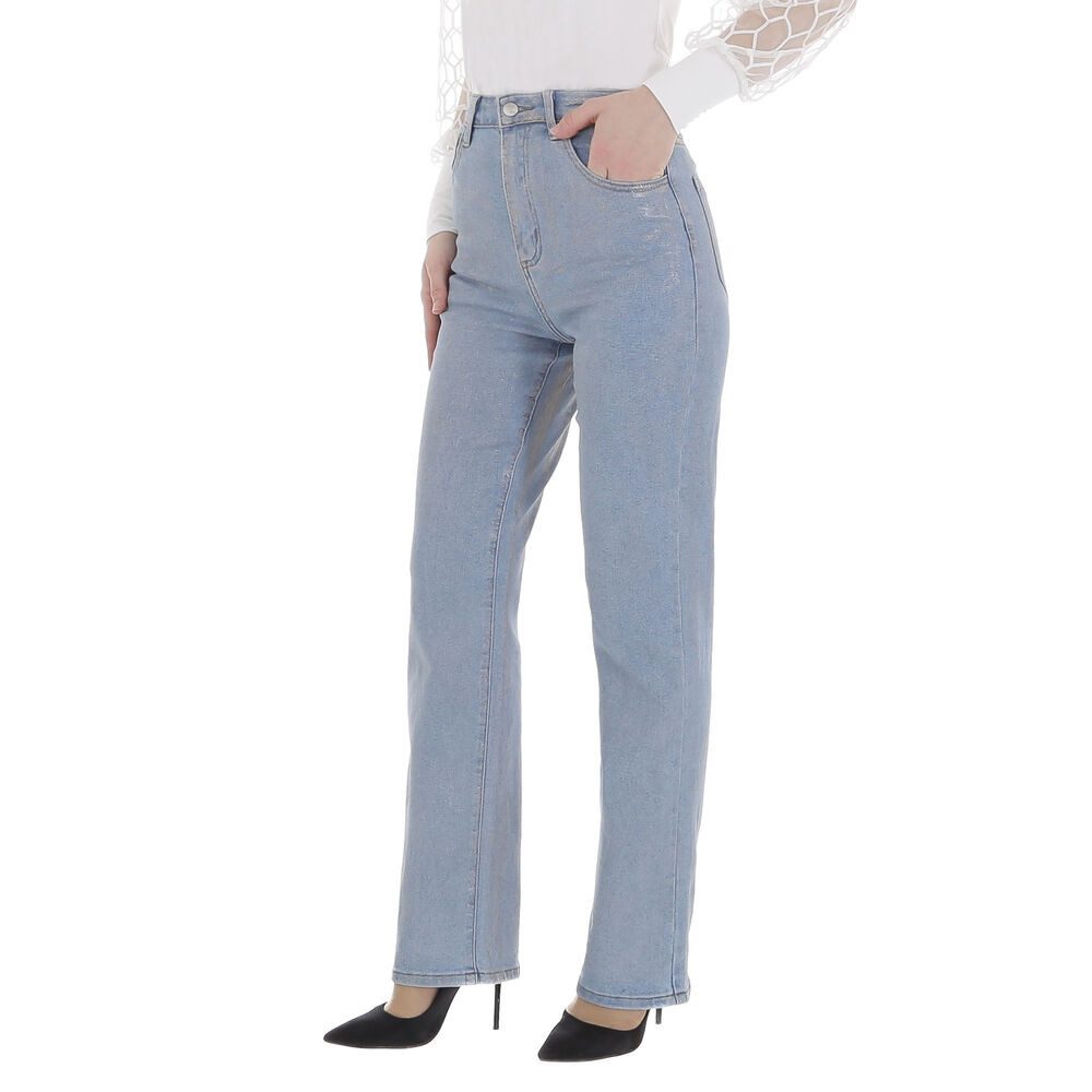 Ital-Design Straight-Jeans Damen Party & Clubwear (86359014) Destroyed-Look Glänzend High Waist Jeans in Hellblau