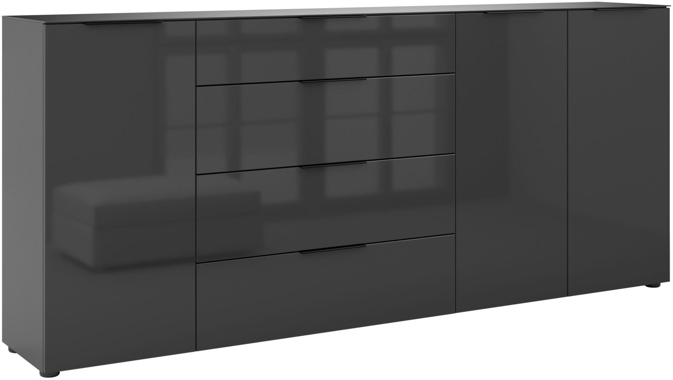 Manjana Möbel Kommode Style, mit Glasfronten, mit Metallgriffen, melaminbeschichtet