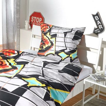 Bettwäsche Graffiti, BETTWARENSHOP, Renforce, 2 teilig, mega coole bunte Jugendzimmer Bettwäsche