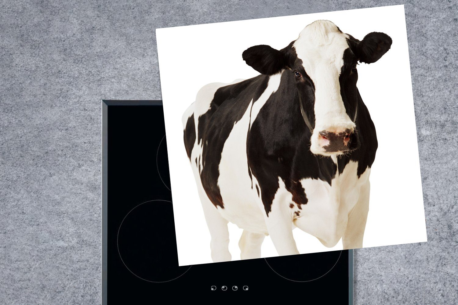 MuchoWow Herdblende-/Abdeckplatte Kuh - küche - Weiß Vinyl, (1 Arbeitsplatte - Tiere, tlg), cm, Ceranfeldabdeckung, 78x78 für Schwarz