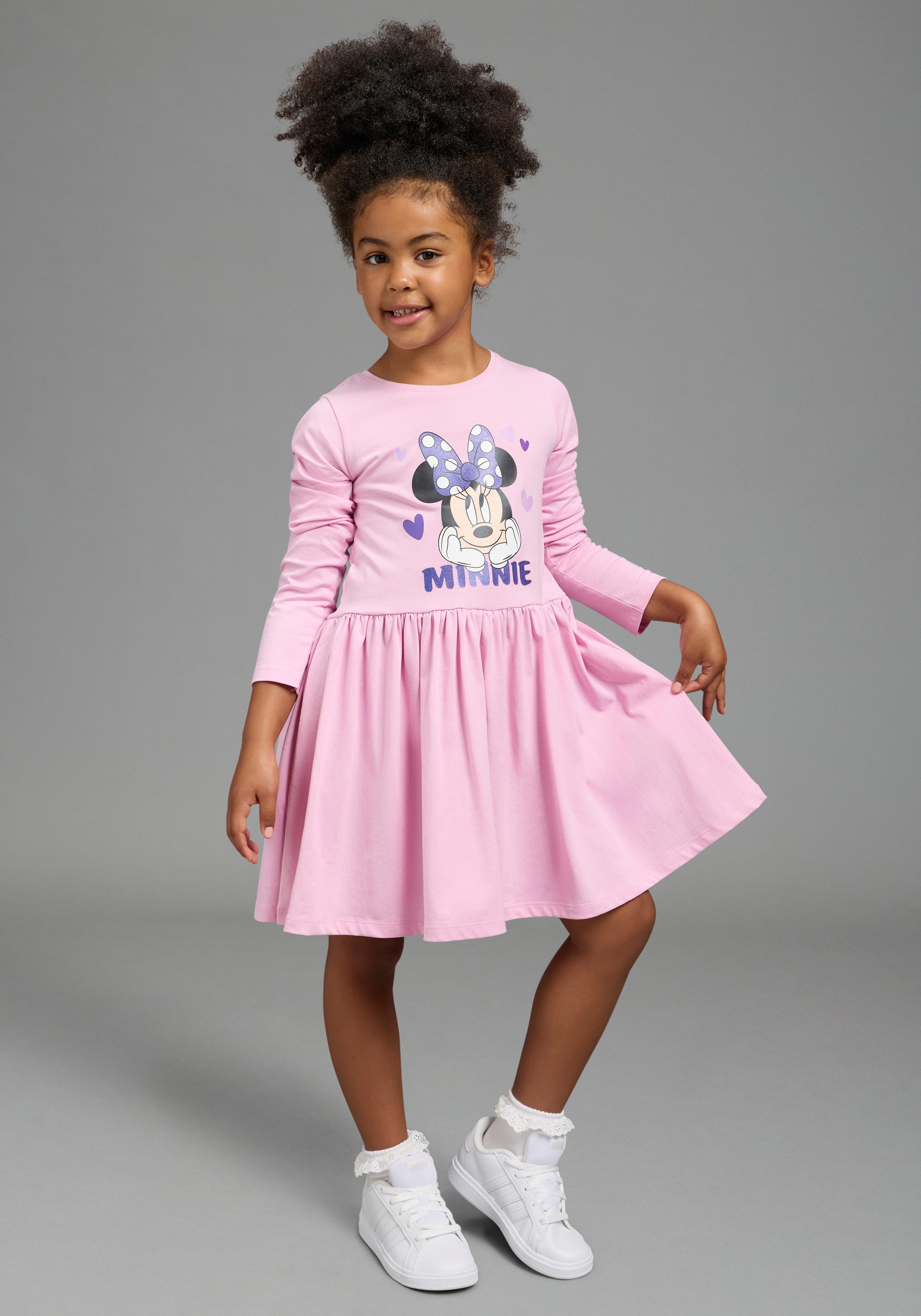 KIDSWORLD Jerseykleid MINNIE MOUSE Kleid, Disney Jerseykleid, mit Rundhalsausschnitt, bedruckt, mit Glitzerdruck