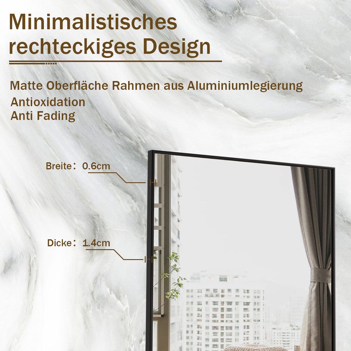 BEAUTYPEAK Standspiegel Rechteckspiegel,senkrecht oder waagerecht hängen (40cm* 140cm,52cm* 161cm, verstärktes Glas, weniger Splitterpotential) – Bild 4 von 5