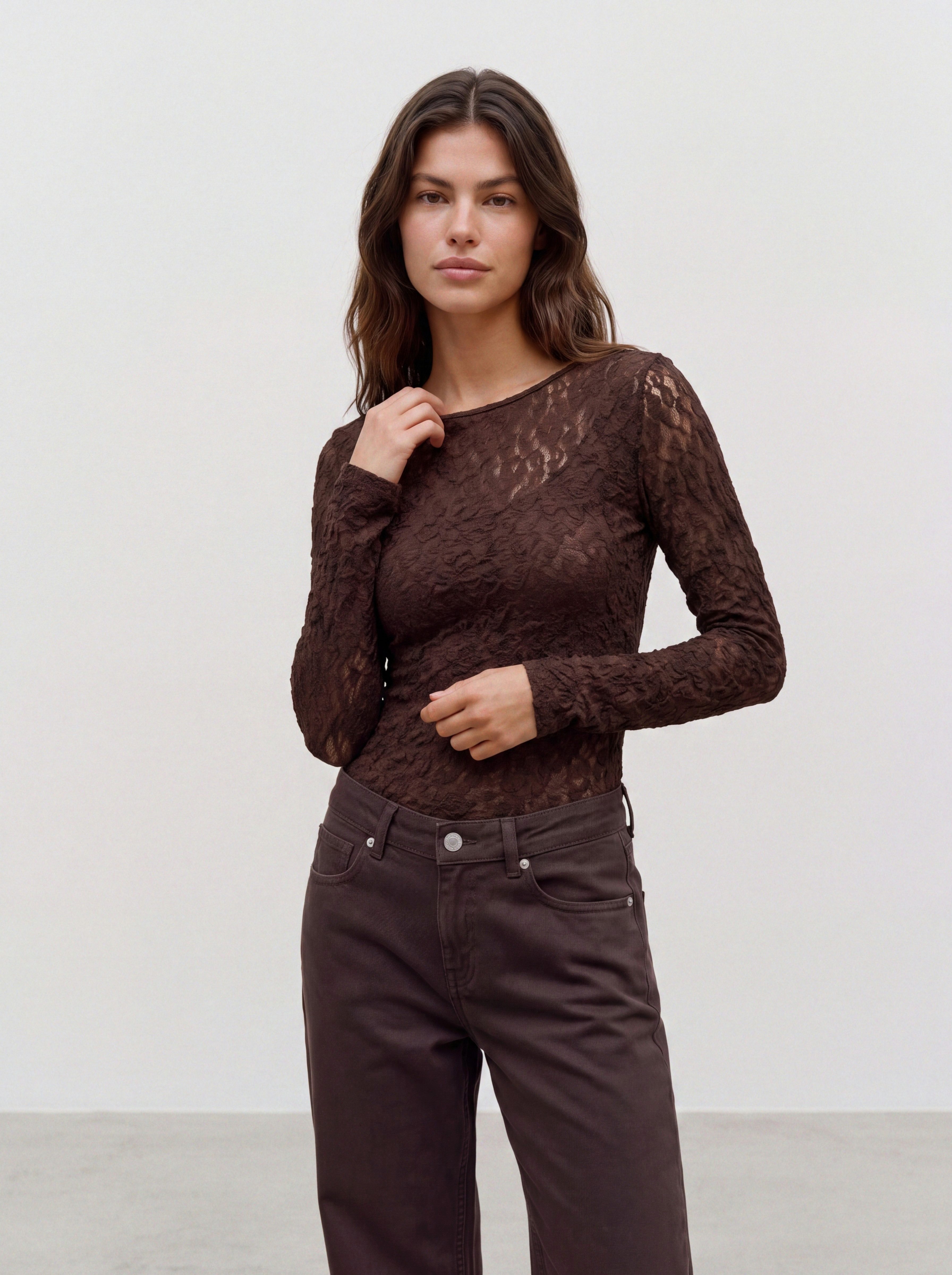 Vero Moda Langarmshirt VMFLORA LS 2-WAY LACE TOP JRS NOOS Materialmix, slim fit