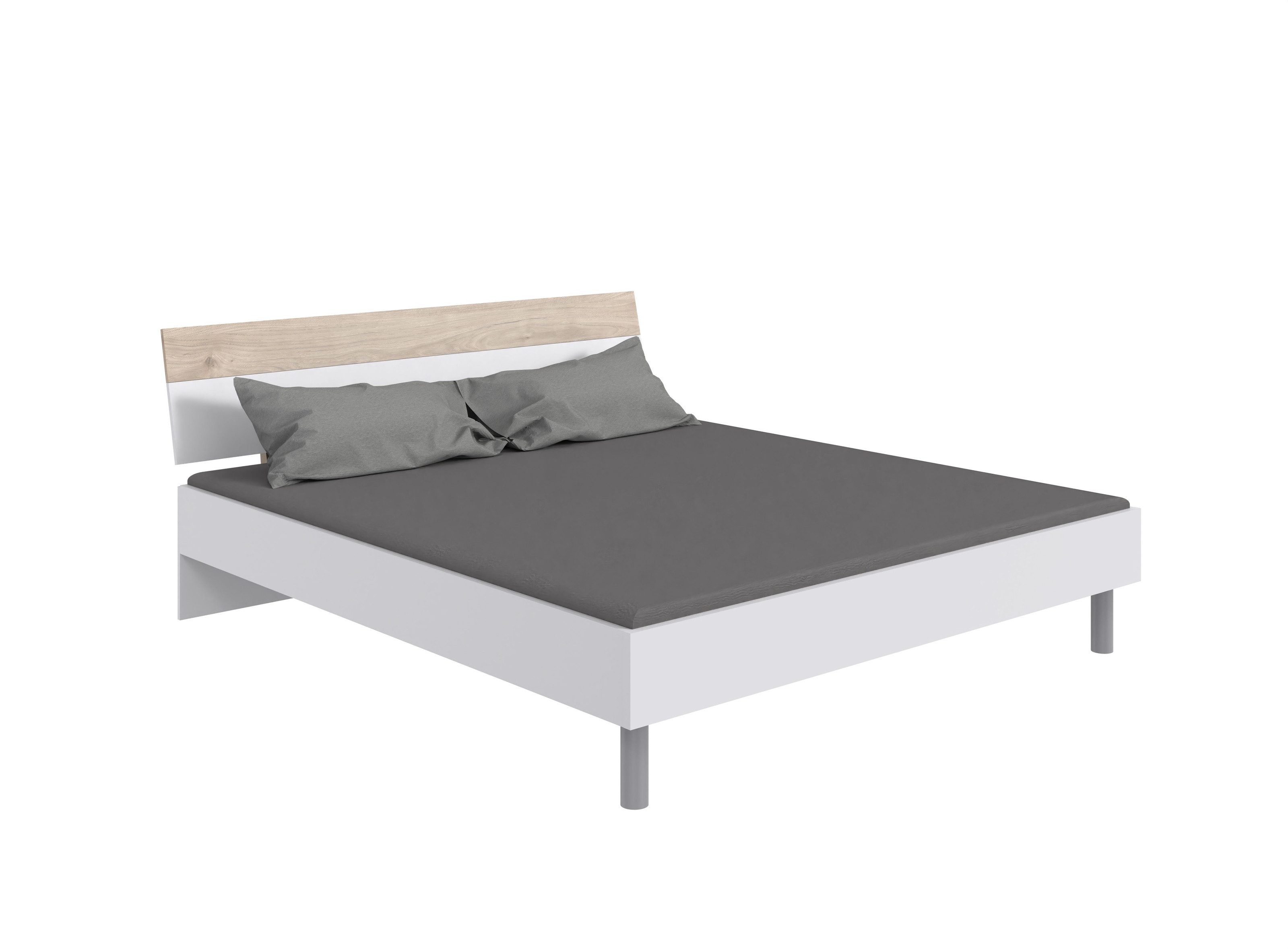 freiraum Bettanlage Budapest, Liegefl. 160x200cm, Weiß / Hickory-Eiche-Dekor - 273x81x210cm (B/H/T)