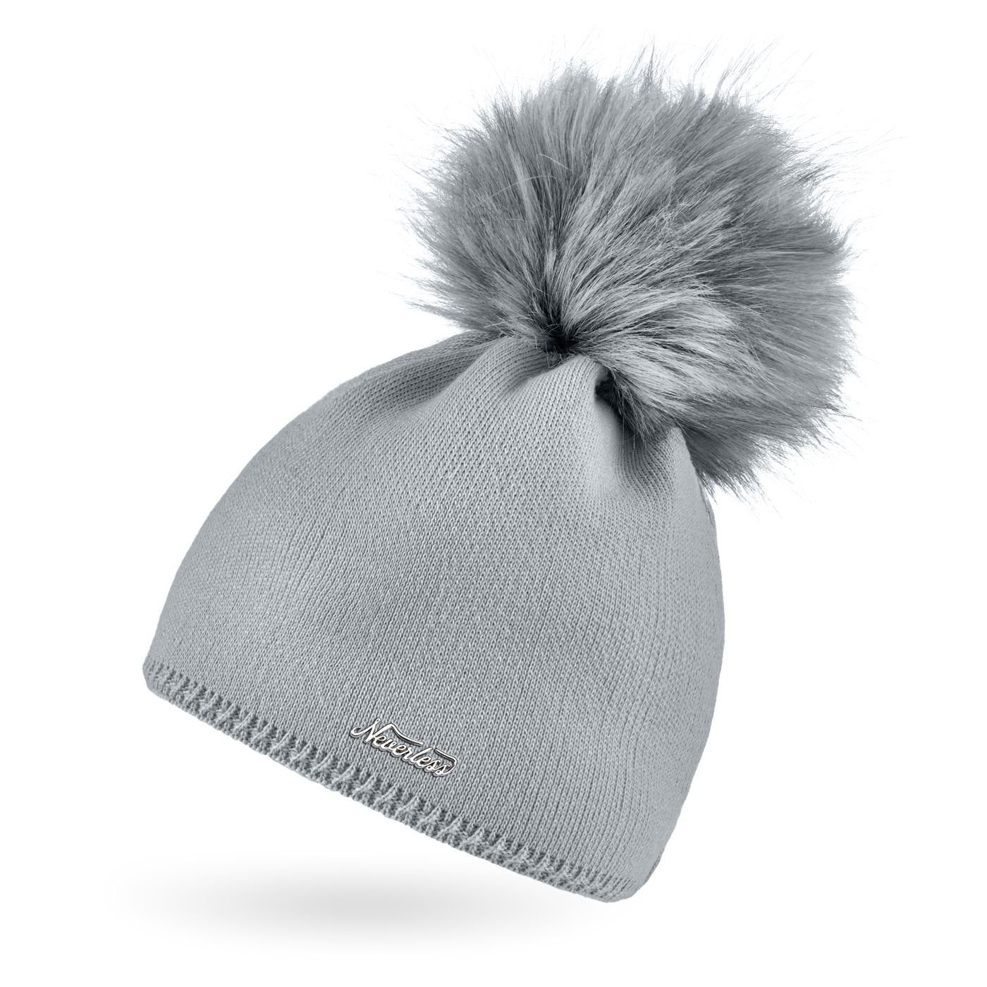 Neverless Bommelmütze Damen Strickmütze Strick-Beanie mit Bommel Winter-Mütze Bommelmütze