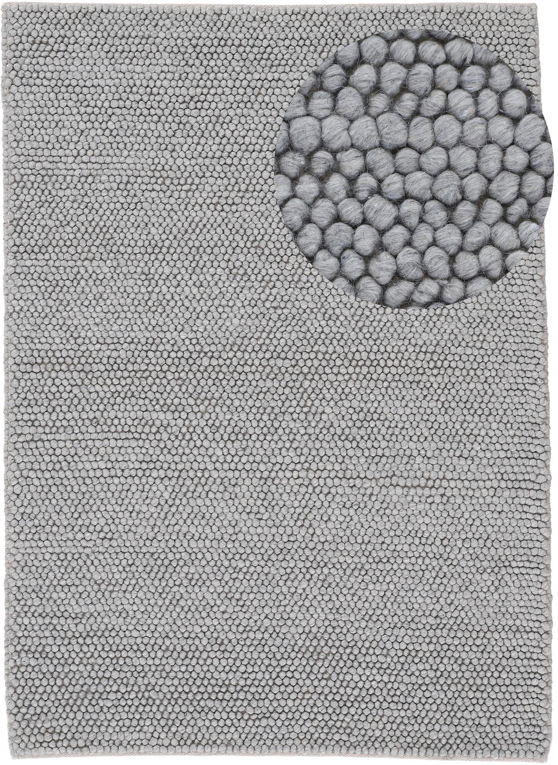 grau Handweb rechteckig, meliert, Uni Calo, handgewebt, Teppich Wolle Teppich, 16 70% mm, Höhe: carpetfine, Farben,