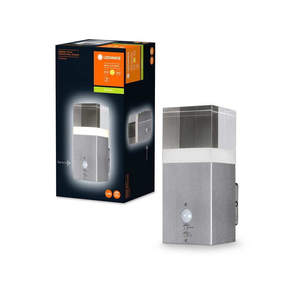 Ledvance Außen-Wandleuchte 4,9W, warmweiß, 400lm, IP44, wassergeschützt, G, 3000K, wassergeschützt, warmweiß