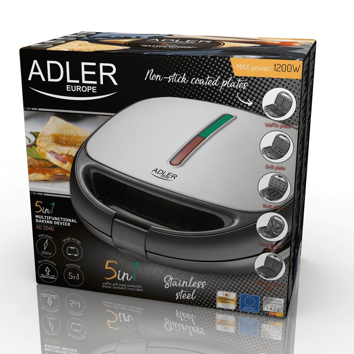 mit W, Funktionen AD 3040, Multifunktions-Toaster Toaster 5in1 1200 Adler