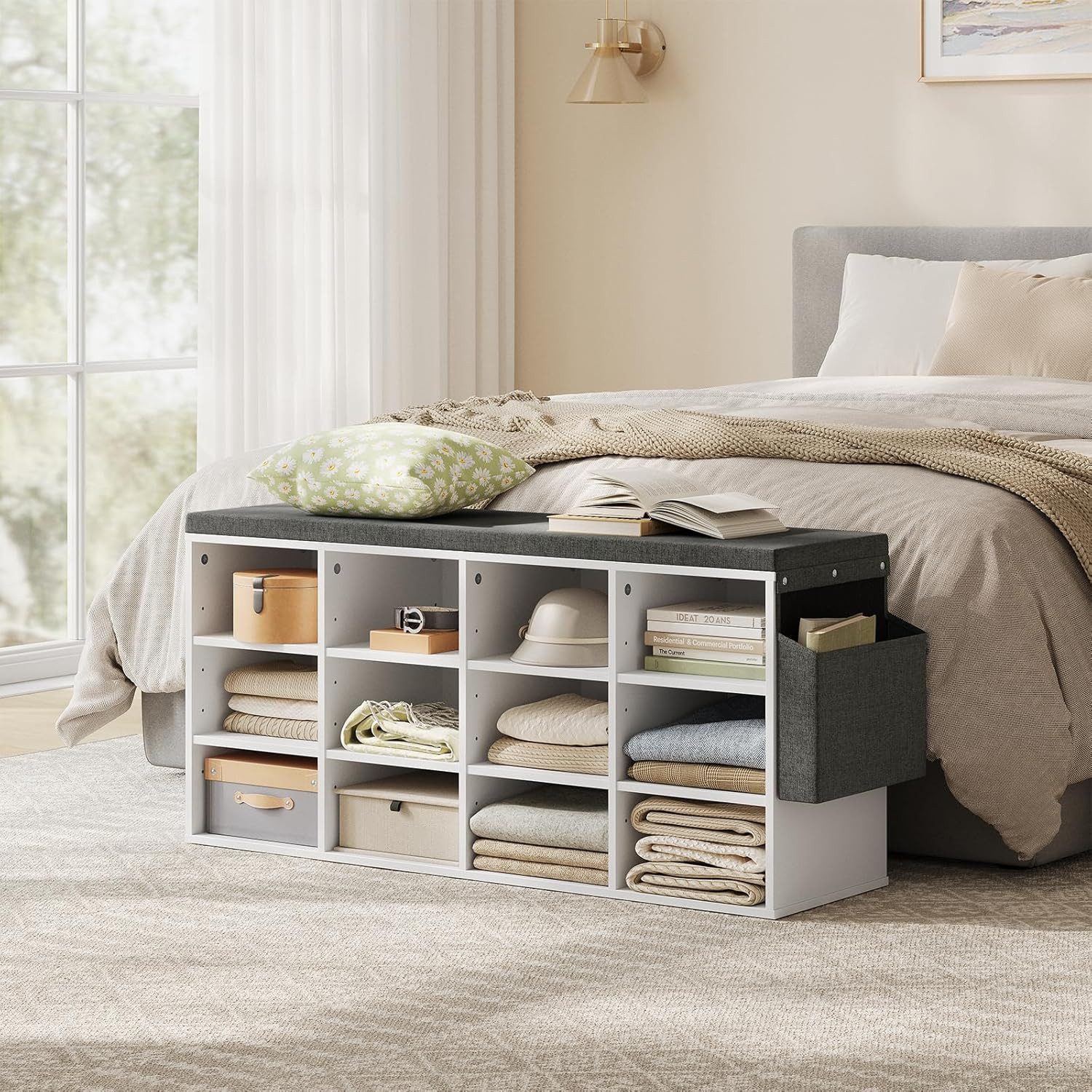 Woltu Schuhbank, mit Sitzbank 12 Fächern, Schuhregal für Flur, 102x30x48,5 cm