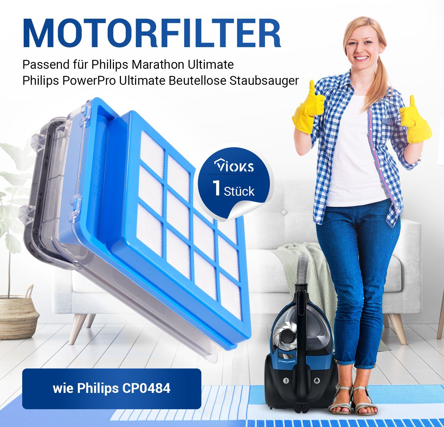 Motorfilter PowerPro Zubehör Philips 432200901131 Filter, CP0484 für Motorschutzfilter Staubsauger