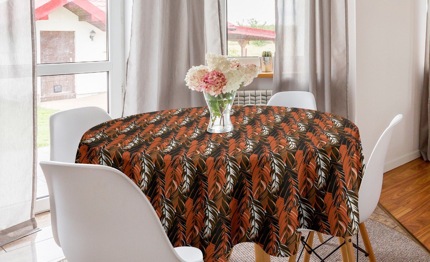 Abakuhaus Kreis Abdeckung Tischdecke Tischdecke Küche Herbst-Farben-Blätter Orange für Burnt Esszimmer Dekoration,
