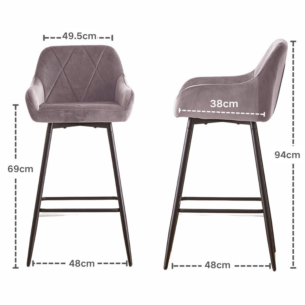 JYMTOM Barhocker Barstuhl mit Armlehne Gepolsterter Tresenhocker Bistrohocker (4 St), Outdoor Diamant Design Hocker, Grau