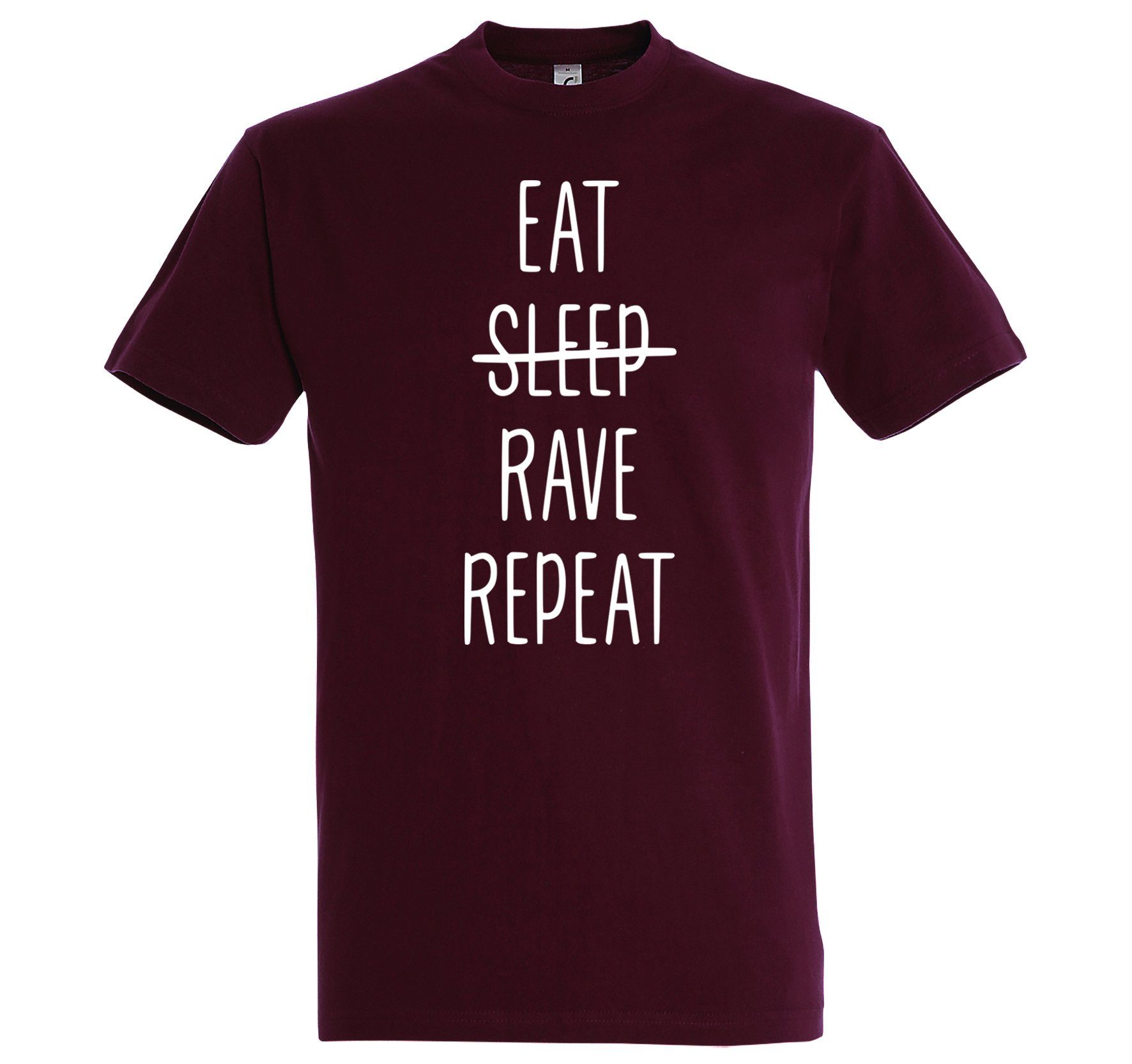 Youth Designz T-Shirt Eat Rave Repeat Herren T-Shirt mit trendigem Frontprint Burgundy