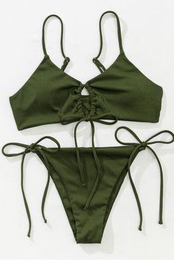Orient Phoenix Tankini Damen-Bikini-Set, Tanga, zweiteilig, niedrige Taille, einfarbig Sommer-Badeanzug mit Kordelzug und niedriger Taille, sexy Badeanzug