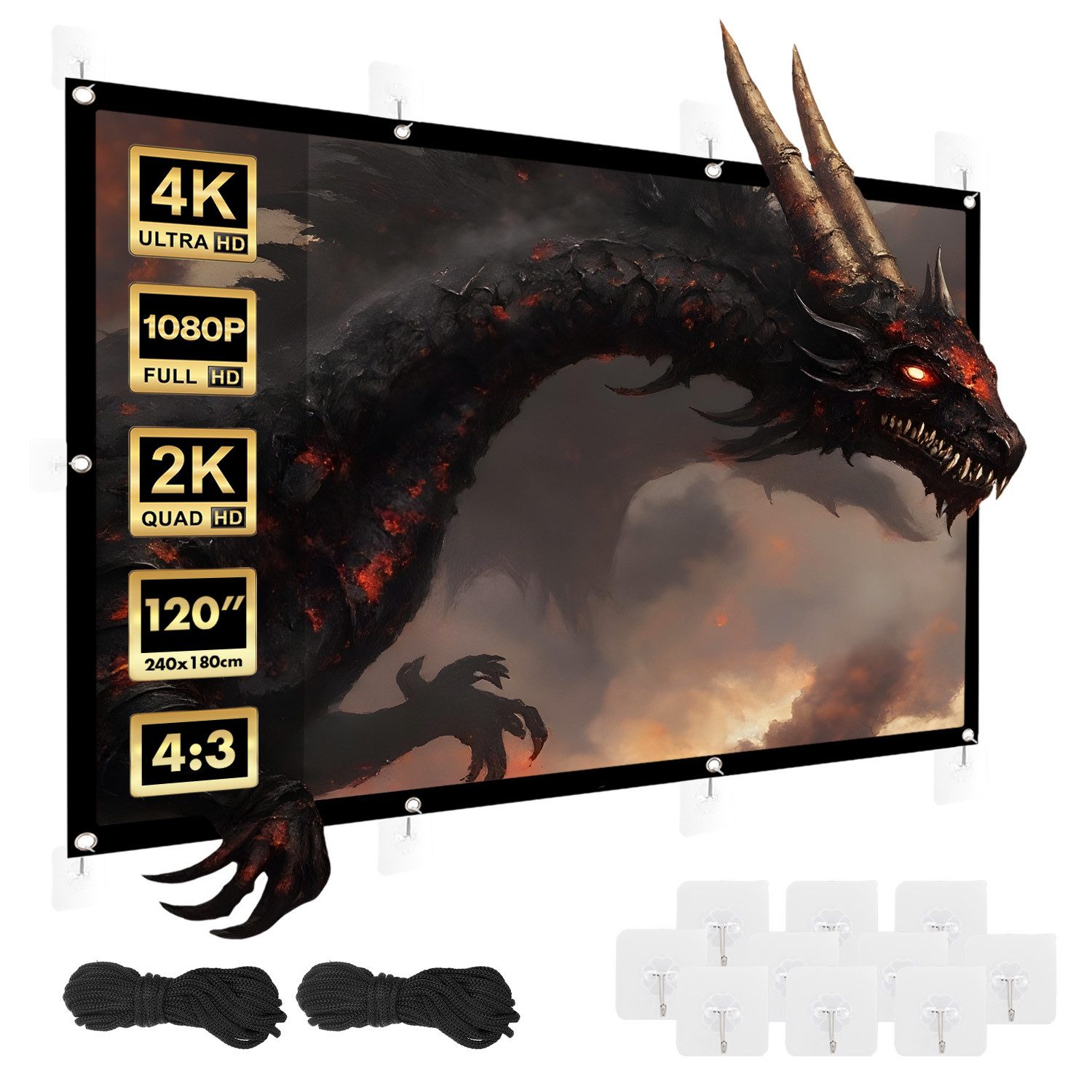 Maclean MC-169 Tragbare Projektionswand 120'' 4:3 240x180cm Rahmenleinwand (25mm Rand Spannhaken)