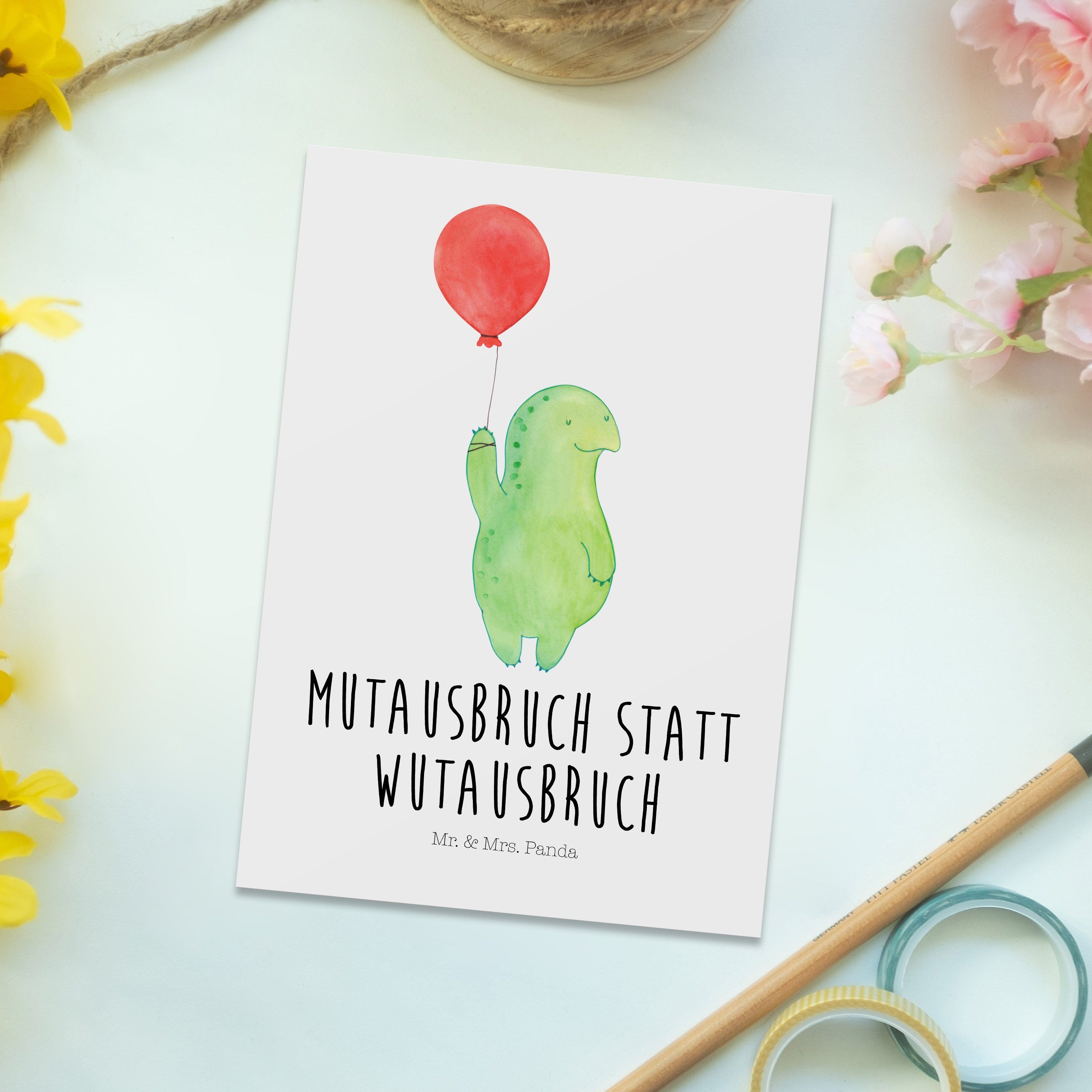 Luftballon Weiß & Mr. Schildkröte Postkarte Einladungskarte, Panda Geschenk, Dankeskart - Mrs. -