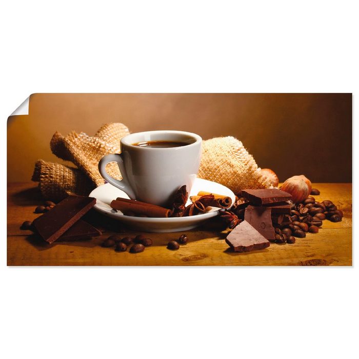 Artland Wandbild Kaffeetasse Zimtstange Nüsse Schokolade Getränke (1 St) als Alubild Leinwandbild Wandaufkleber oder Poster in versch. Größen