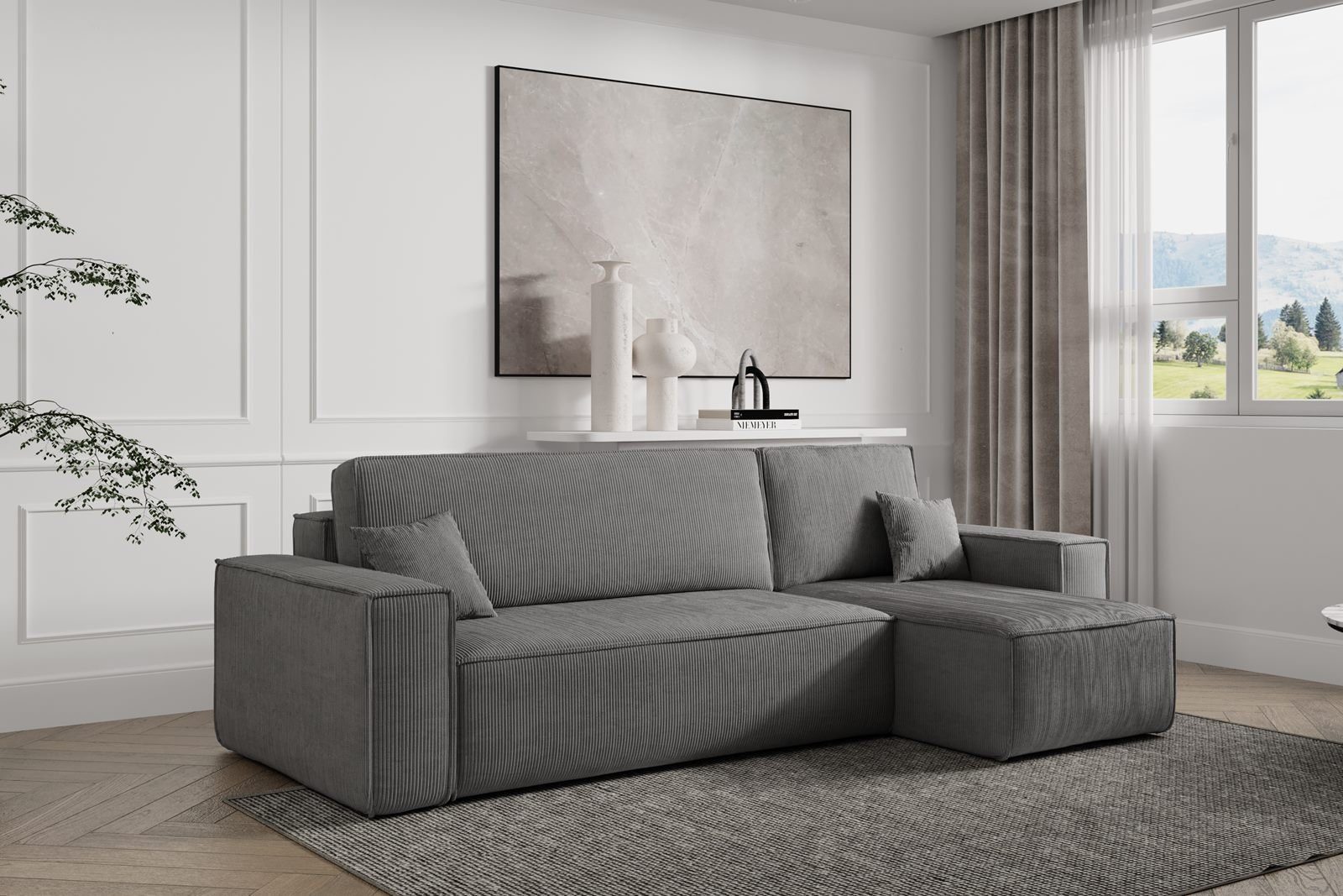 Compleo Ecksofa TOKYO, L-form und cm, mit mane Ecke, Wohnzimmer Graphit Schlaffunktion, Modern Breite 244 universelle Cord, mit Bettkasten