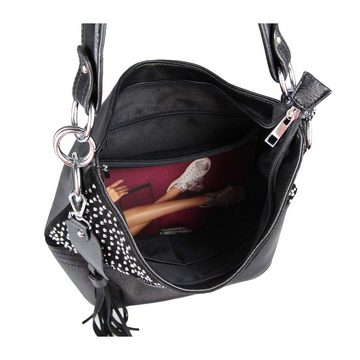 ITALYSHOP24 Schultertasche Damen Totenkopf Shopper Tasche Hobo, Skull Optik, als Handtasche & Umhängetasche tragbar
