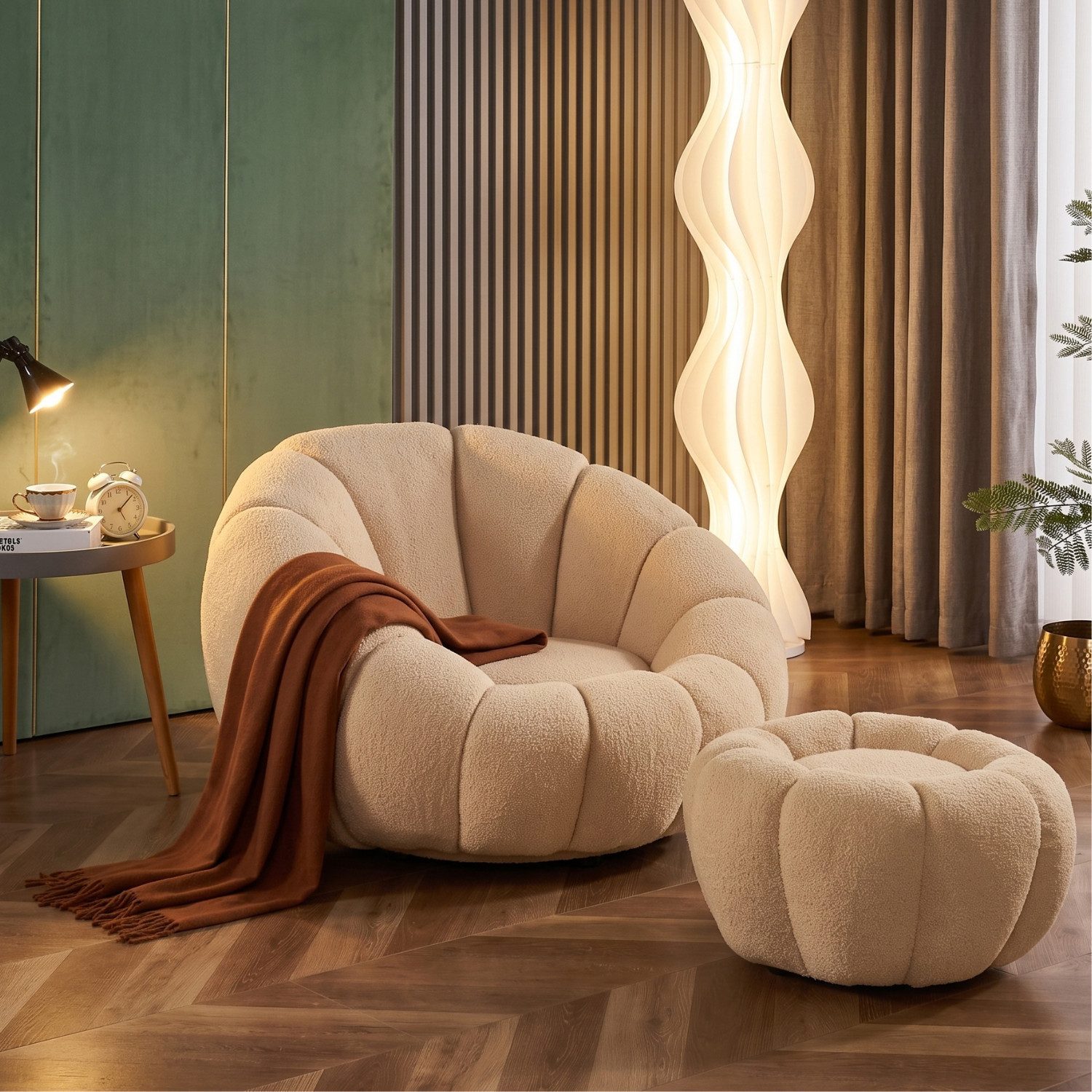 alesvelt Drehsessel Kürbis Sessel 360° Drehfunktion Relaxsessel inkl. Hocker (Set, 2-St), 360° Drehfunktion