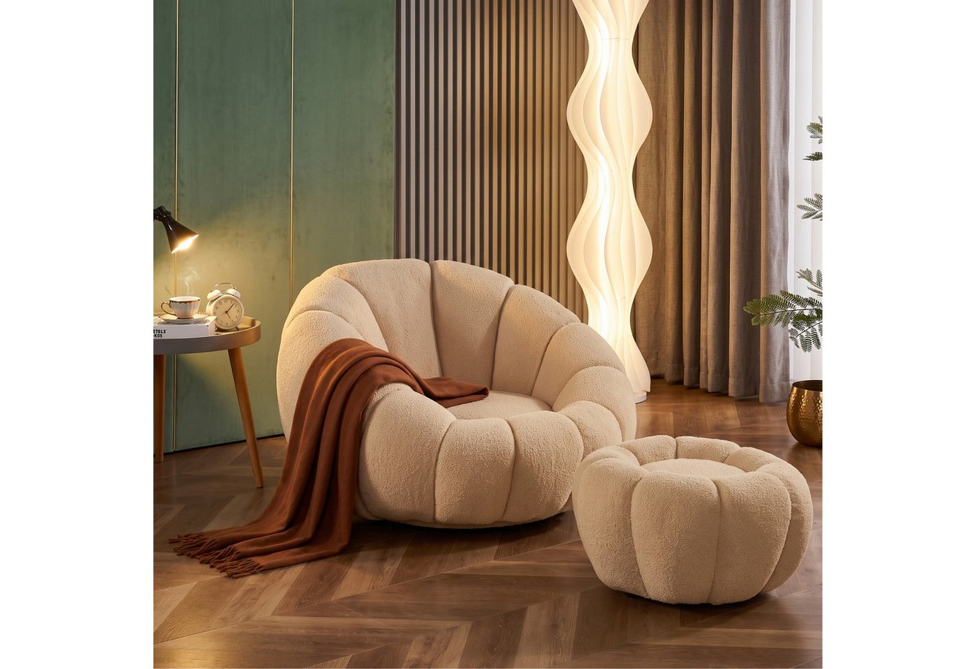 alesvelt Drehsessel Kürbis Sessel 360° Drehfunktion Relaxsessel inkl. Hocker (Set, 2-St), 360° Drehfunktion