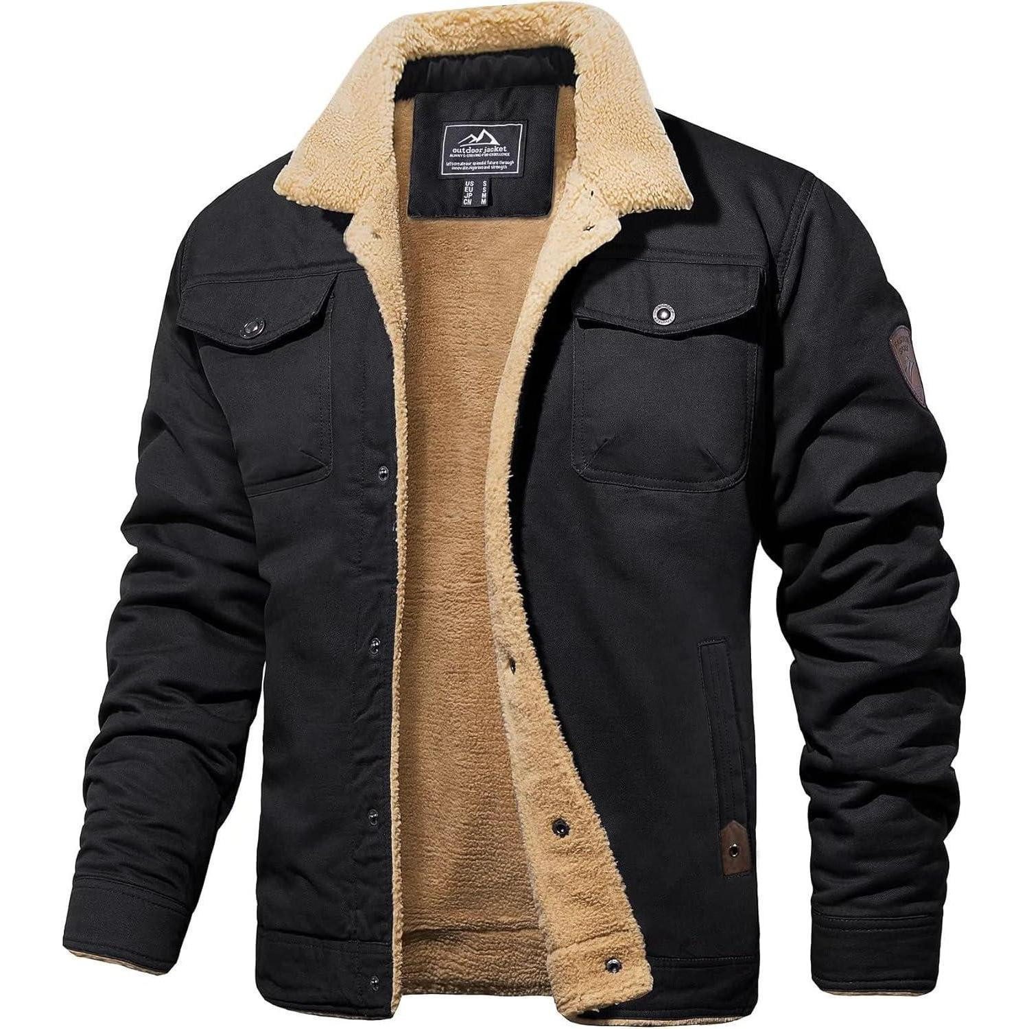 LuxusKollektion Winterjacke Winterjacke Herren Fleece gefüttert winddicht 5 Taschen M Schwarz