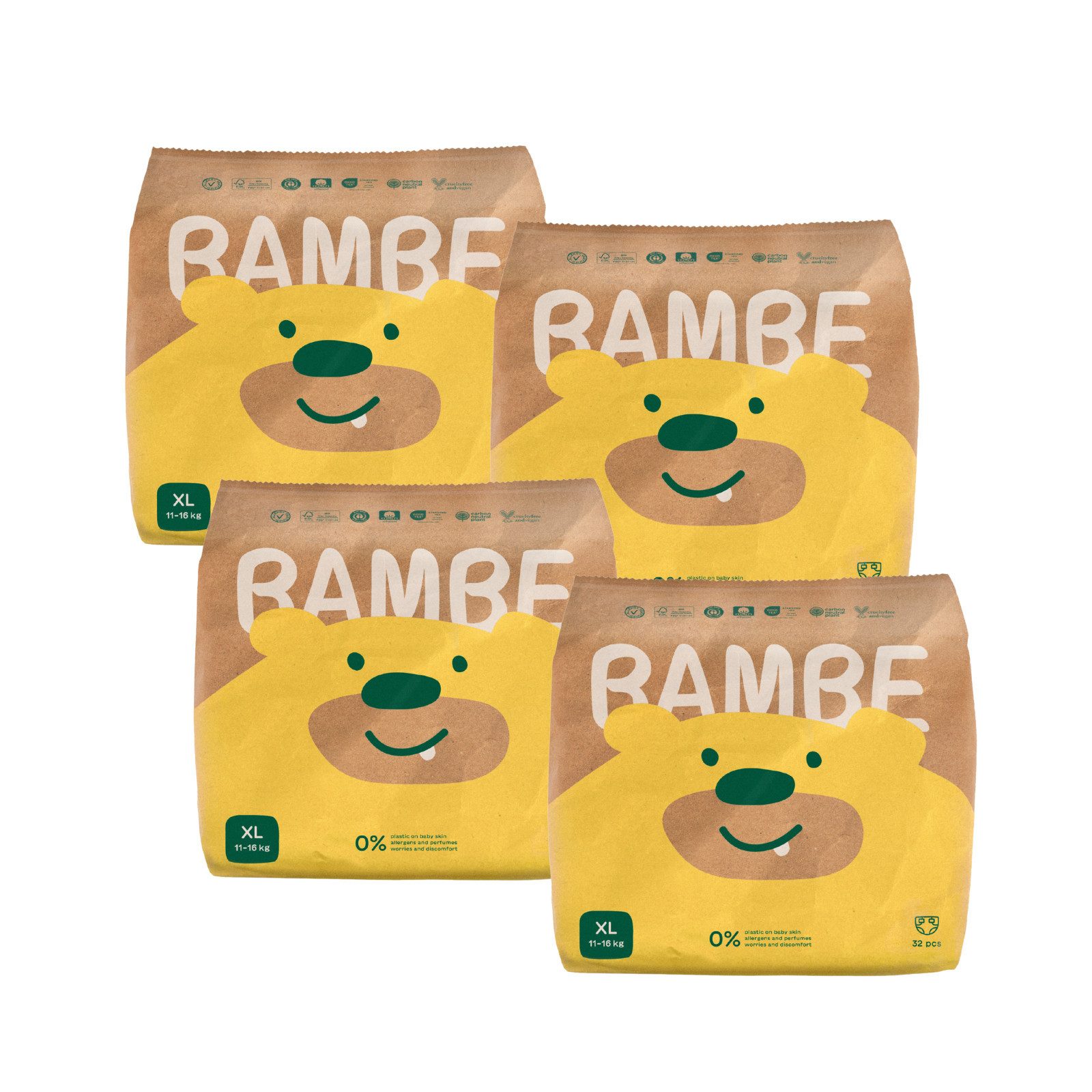 Bambe Stoffwindeln Bambe, Öko-Windeln, Размер XL, von 11–16 kg, Monatspackung 128 Stück (128-St), 100 % umweltfreundlich