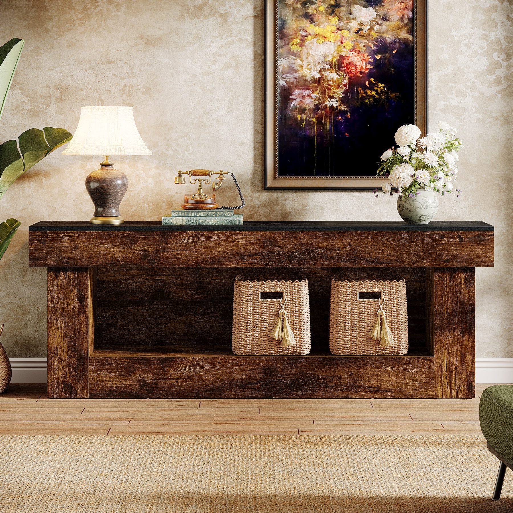 Tribesigns TV-Schrank 160cm TV-Ständer mit offenen Ablageflächen, mit 2 Ablagefächern (für 60/65/70-Zoll-Fernseher, 2-stufiger TV-Schränke & Konsolentisch, TV-Konsole mit offenem Stauraum)