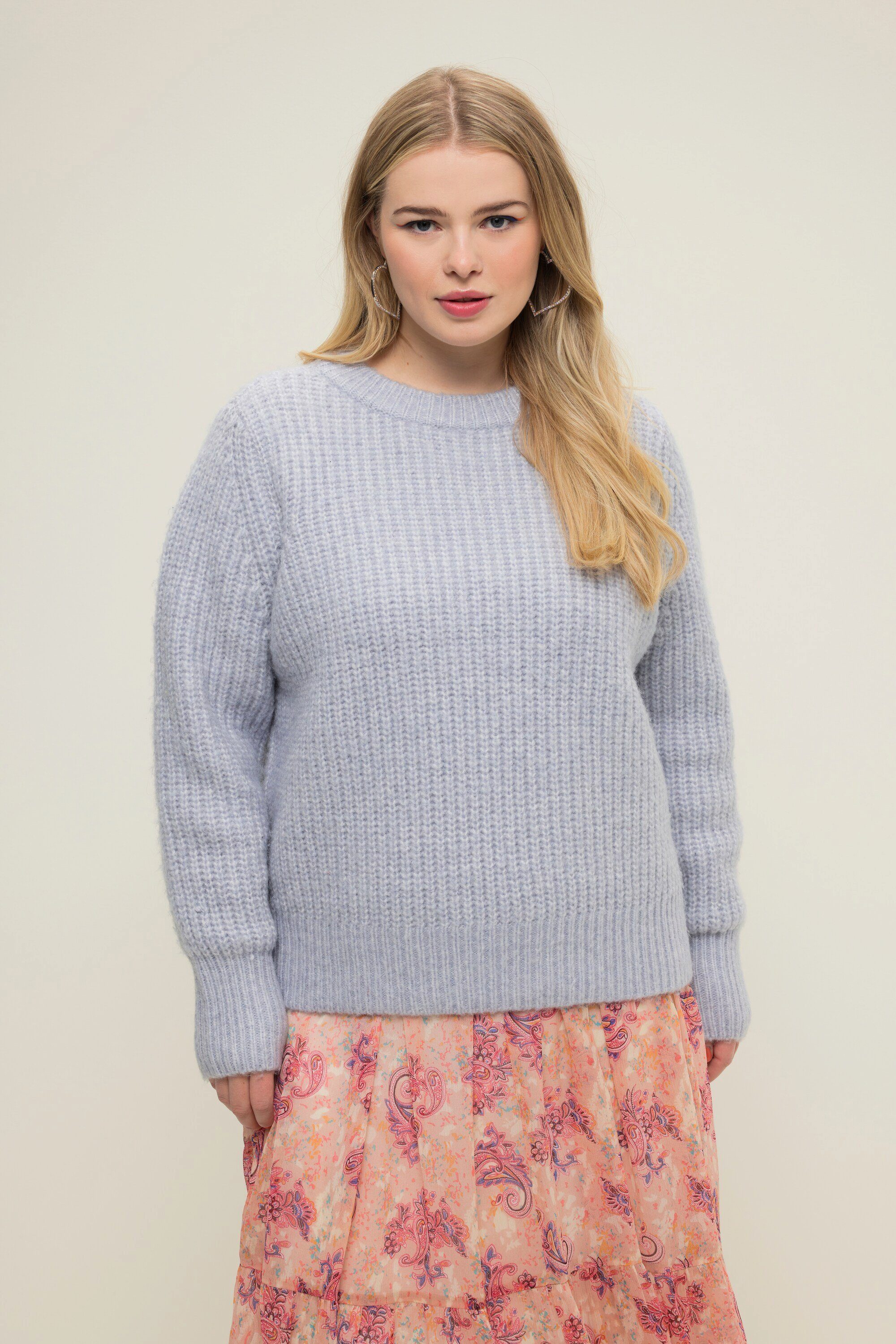 Strickpullover Pullover Boxy Shape Rippstrick Rundhals Langarm